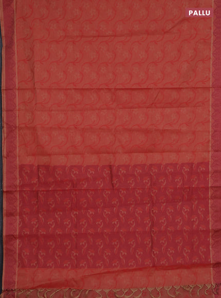 Coimbatore cotton saree rustic orange and maroon with allover self emboss and thread woven border