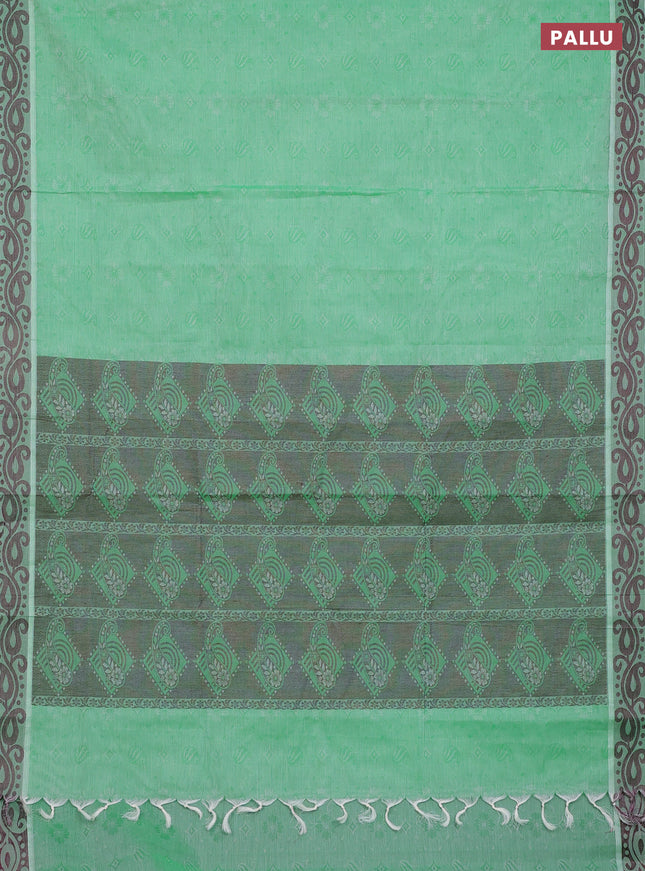 Coimbatore cotton saree green and deep maroon with allover self emboss and thread woven border