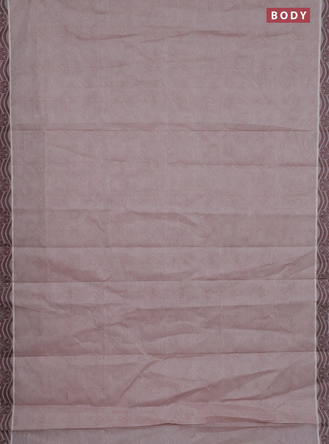 Coimbatore cotton saree beige and coffee brown with allover self emboss and thread woven border