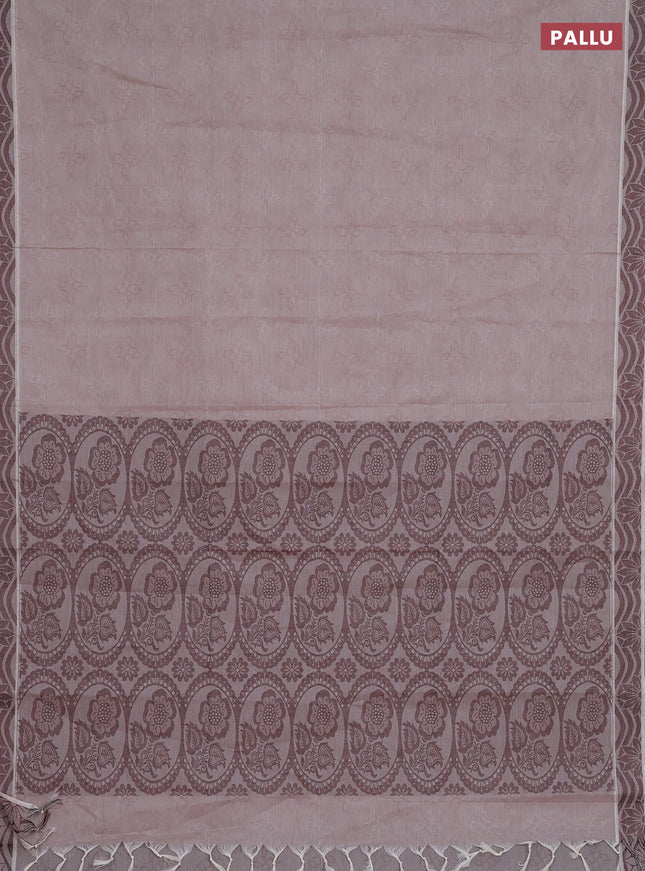 Coimbatore cotton saree beige and coffee brown with allover self emboss and thread woven border