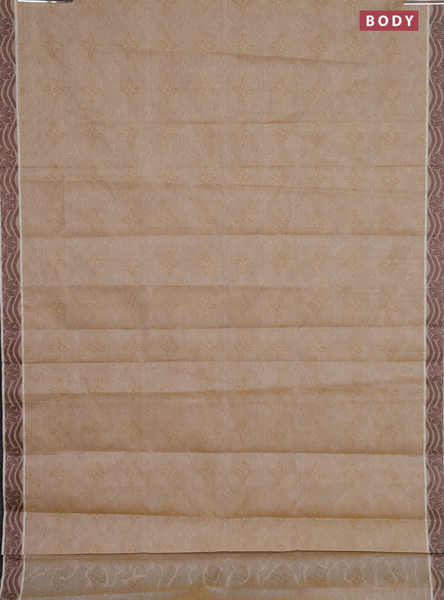 Coimbatore cotton saree sandal and coffee brown with allover self emboss and thread woven border