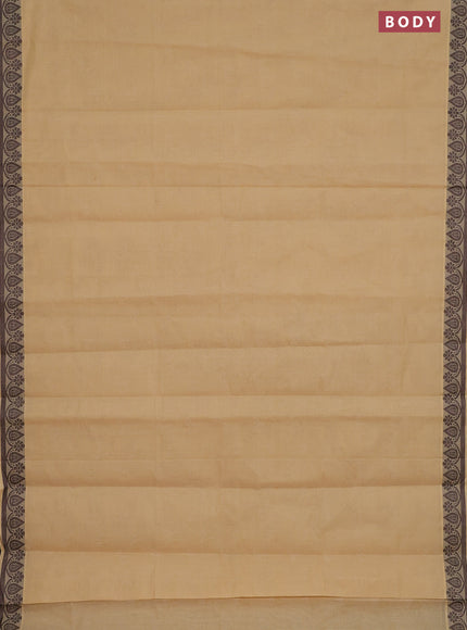 Coimbatore cotton saree sandal and coffee brown with allover self emboss and thread woven border