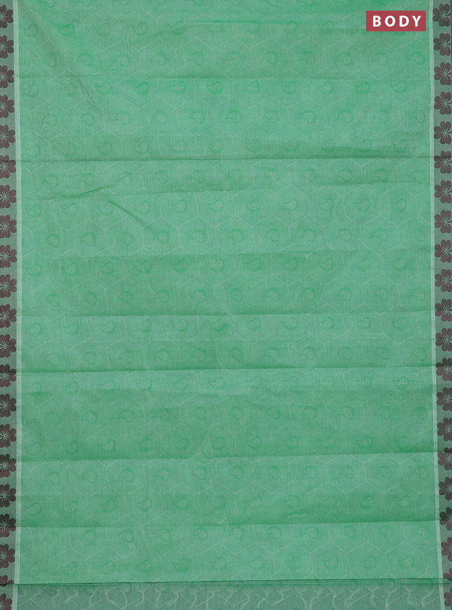 Coimbatore cotton saree green and deep maroon with allover self emboss and thread woven border