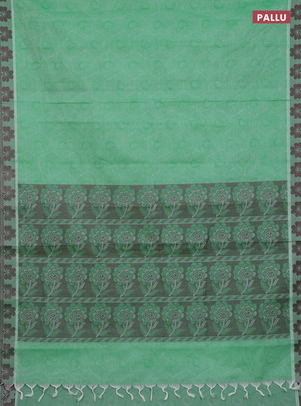 Coimbatore cotton saree green and deep maroon with allover self emboss and thread woven border