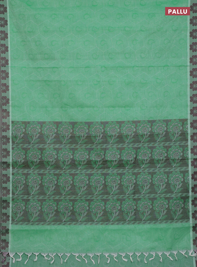 Coimbatore cotton saree green and deep maroon with allover self emboss and thread woven border