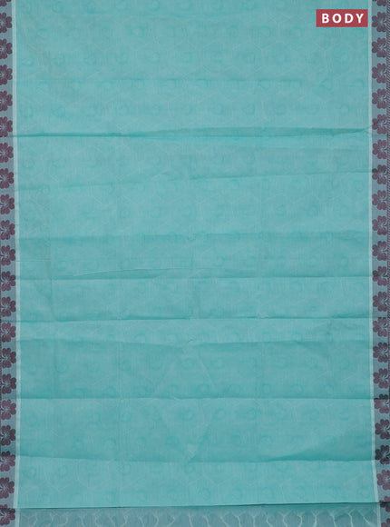 Coimbatore cotton saree teal blue and deep maroon with allover self emboss and thread woven border