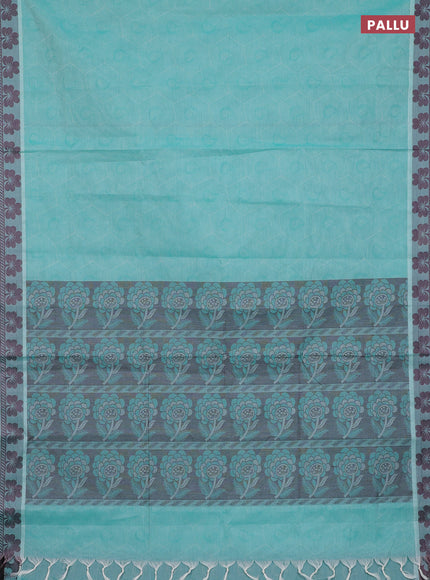 Coimbatore cotton saree teal blue and deep maroon with allover self emboss and thread woven border