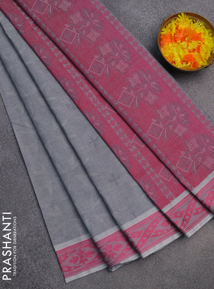 Coimbatore cotton saree grey and pink with allover self emboss and thread woven border