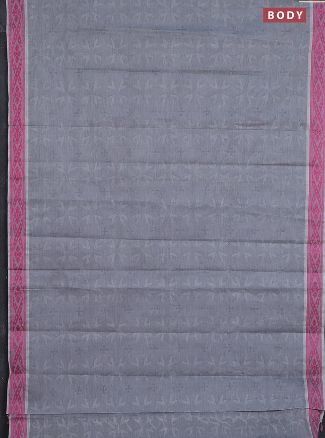 Coimbatore cotton saree grey and pink with allover self emboss and thread woven border