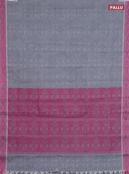 Coimbatore cotton saree grey and pink with allover self emboss and thread woven border
