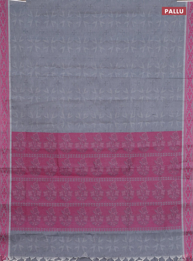 Coimbatore cotton saree grey and pink with allover self emboss and thread woven border