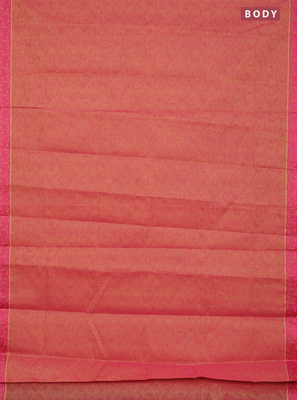 Coimbatore cotton saree dual shade of pinkish yellow and pink with allover self emboss and thread woven border