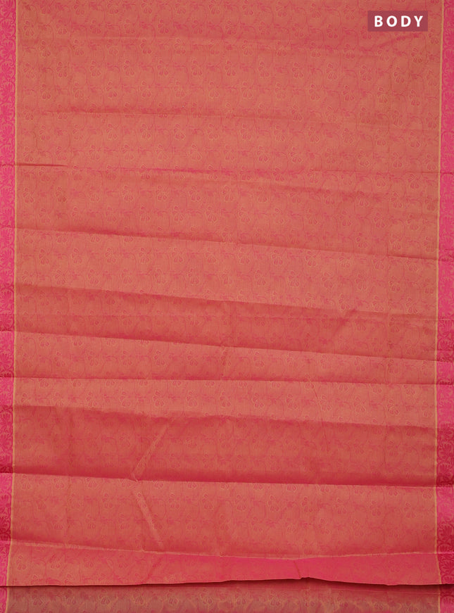 Coimbatore cotton saree dual shade of pinkish yellow and pink with allover self emboss and thread woven border