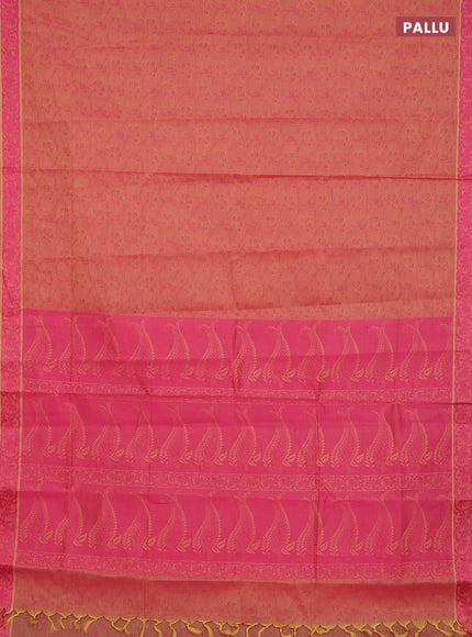 Coimbatore cotton saree dual shade of pinkish yellow and pink with allover self emboss and thread woven border