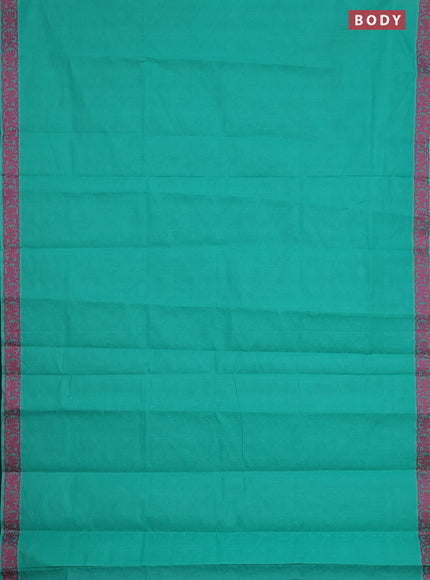 Coimbatore cotton saree teal green and pink with allover self emboss and thread woven border