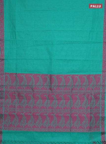 Coimbatore cotton saree teal green and pink with allover self emboss and thread woven border