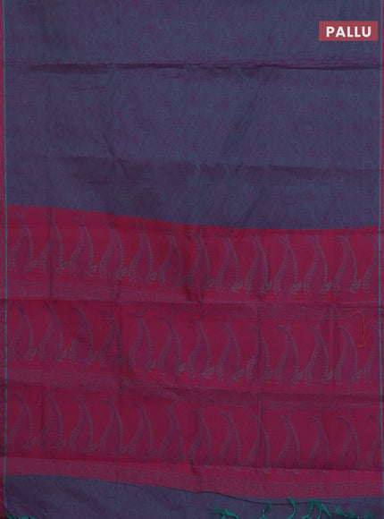Coimbatore cotton saree dual shade of bluish purple and pink with allover self emboss and thread woven border