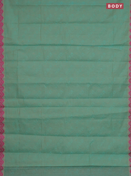 Coimbatore cotton saree dual shade of teal blue and pink with allover self emboss and thread woven border