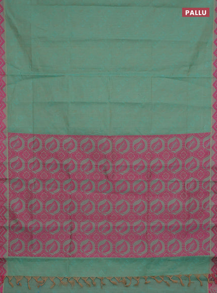 Coimbatore cotton saree dual shade of teal blue and pink with allover self emboss and thread woven border