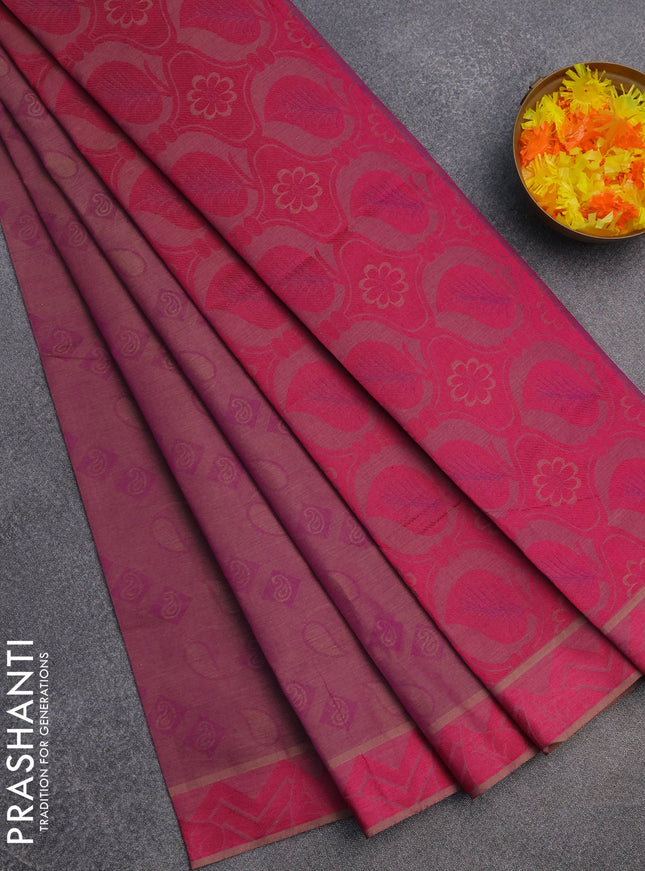 Coimbatore cotton saree purple and pink with allover self emboss and thread woven border