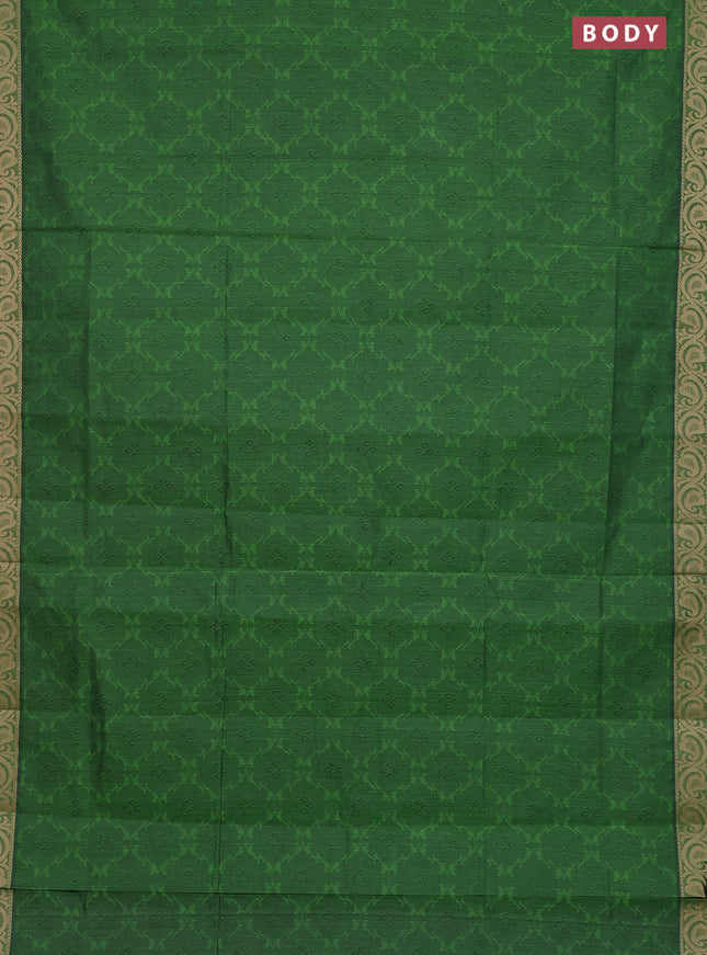 Coimbatore cotton saree green and sandal with allover self emboss and thread woven border