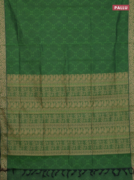 Coimbatore cotton saree green and sandal with allover self emboss and thread woven border