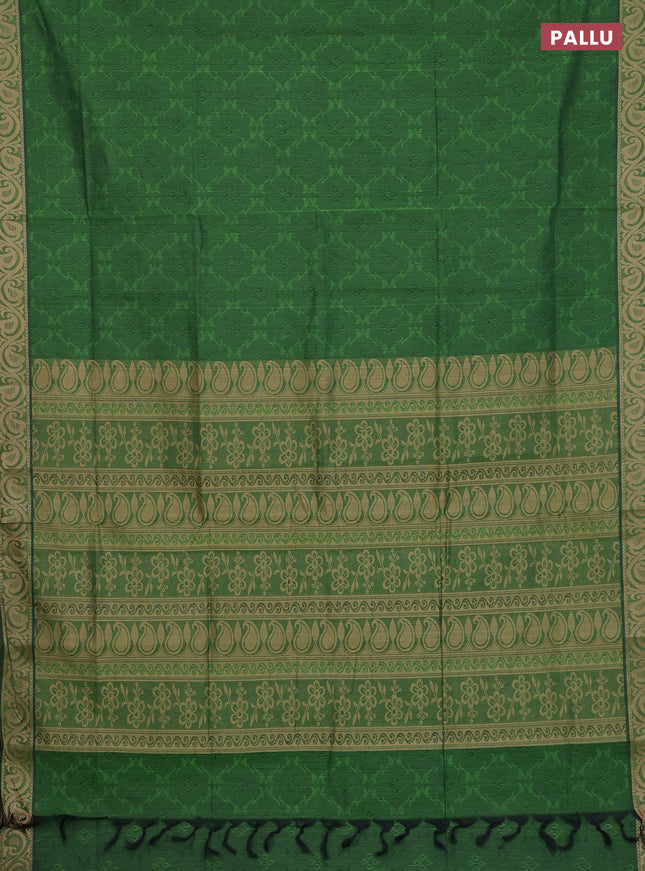 Coimbatore cotton saree green and sandal with allover self emboss and thread woven border