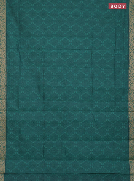 Coimbatore cotton saree teal green shade and sandal with allover self emboss and thread woven border