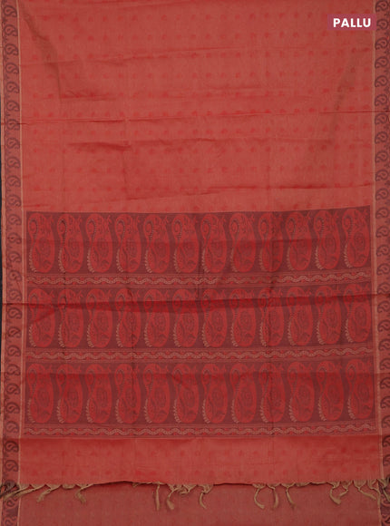 Coimbatore cotton saree rustic orange with allover self emboss and thread woven border
