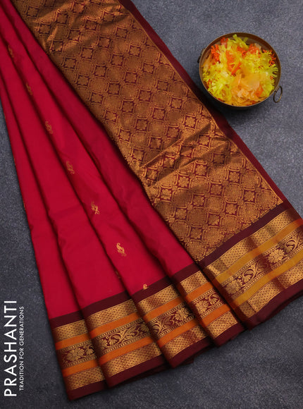 Gadwal silk cotton saree pink and maroon with zari woven buttas and zari woven border