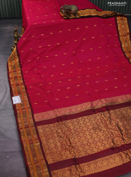 Gadwal silk cotton saree pink and maroon with zari woven buttas and zari woven border