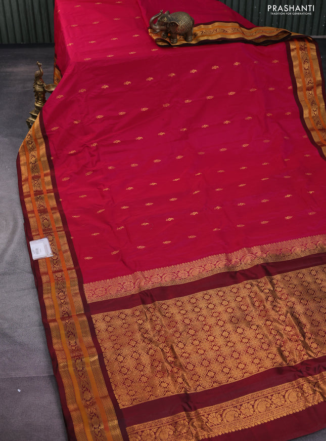 Gadwal silk cotton saree pink and maroon with zari woven buttas and zari woven border