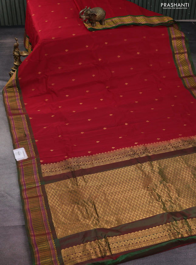 Gadwal silk cotton saree dual shade of pink and mustard yellow green with zari woven buttas and zari woven border