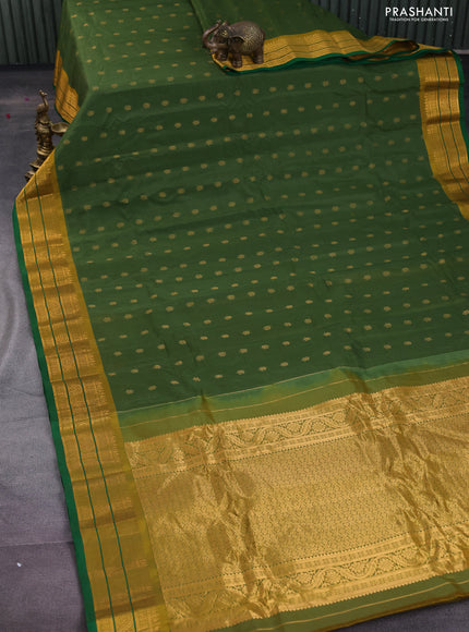 Gadwal silk cotton saree sap green and green mustard yellow with zari woven buttas and zari woven border