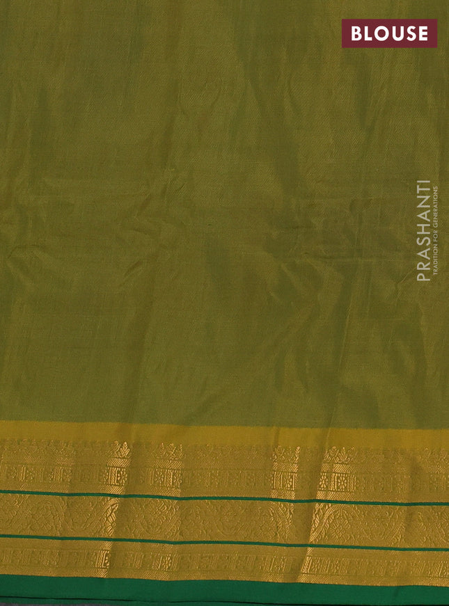 Gadwal silk cotton saree sap green and green mustard yellow with zari woven buttas and zari woven border