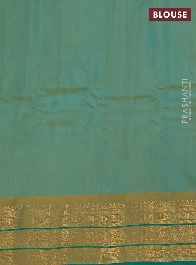 Gadwal silk cotton saree teal green shade and green mustard yellow with zari woven buttas and zari woven border