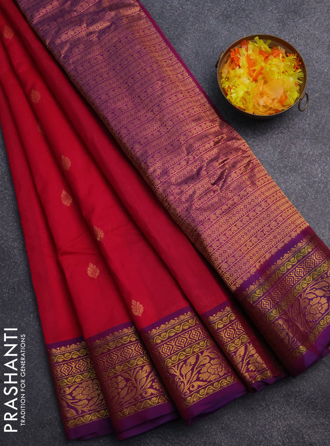 Gadwal silk cotton saree pink and purple with zari woven buttas and zari woven border