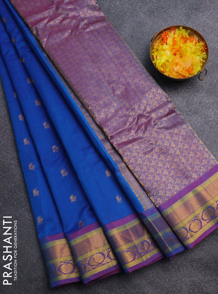 Gadwal silk cotton saree dual shade of blue and purple with allover zari woven paisley buttas and zari woven border