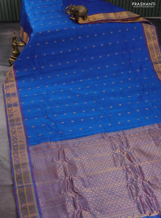 Gadwal silk cotton saree dual shade of blue and purple with allover zari woven paisley buttas and zari woven border