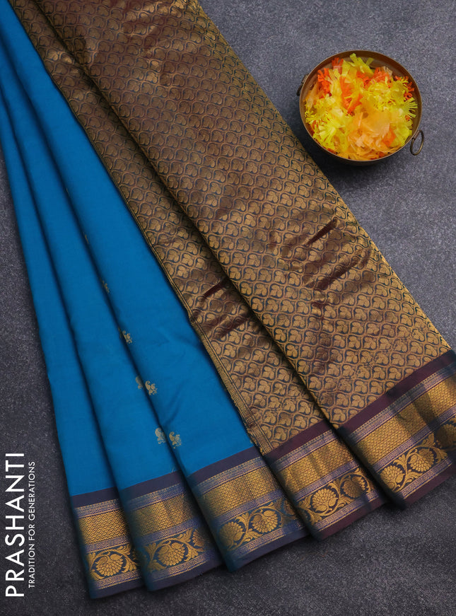 Gadwal silk cotton saree teal blue and dual shade of maroon with allover zari woven paisley buttas and zari woven border