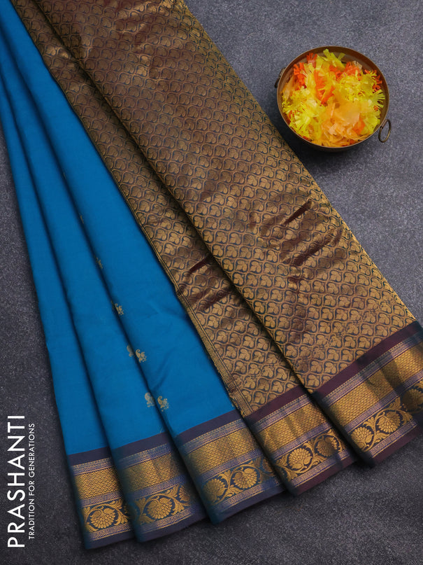 Gadwal silk cotton saree teal blue and dual shade of maroon with allover zari woven paisley buttas and zari woven border