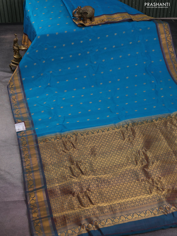 Gadwal silk cotton saree teal blue and dual shade of maroon with allover zari woven paisley buttas and zari woven border