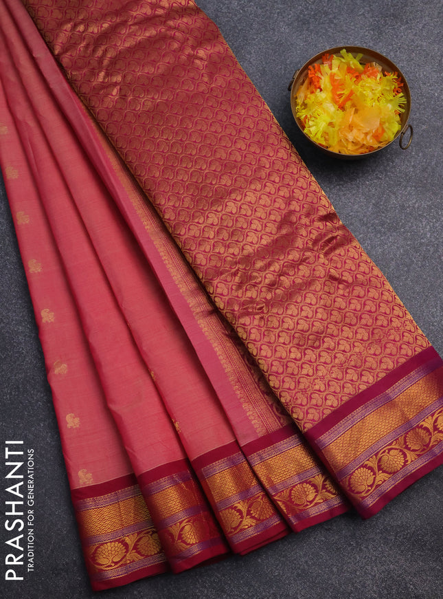 Gadwal silk cotton saree dual shade of pink and dark pink with allover zari woven paisley buttas and zari woven border