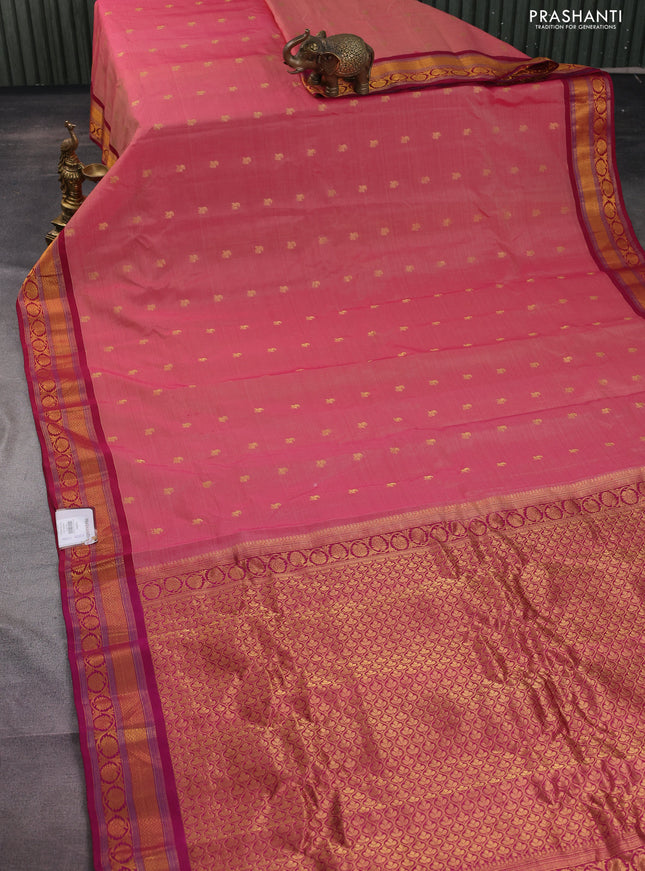 Gadwal silk cotton saree dual shade of pink and dark pink with allover zari woven paisley buttas and zari woven border