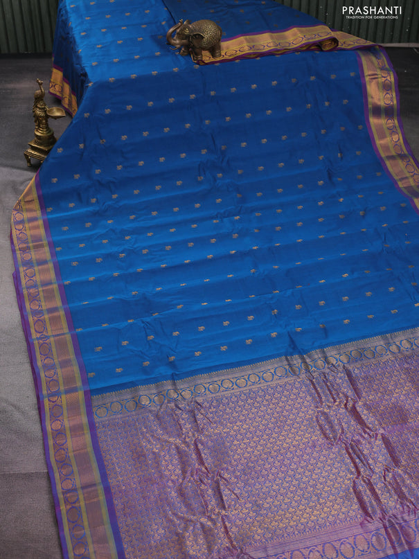 Gadwal silk cotton saree cs blue and dual shade of purple with allover zari woven paisley buttas and zari woven border