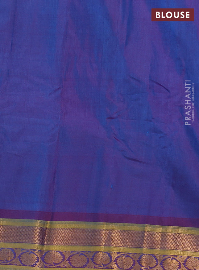 Gadwal silk cotton saree cs blue and dual shade of purple with allover zari woven paisley buttas and zari woven border