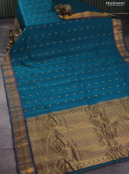 Gadwal silk cotton saree peacock green and dual shade of maroon with allover zari woven paisley buttas and zari woven border