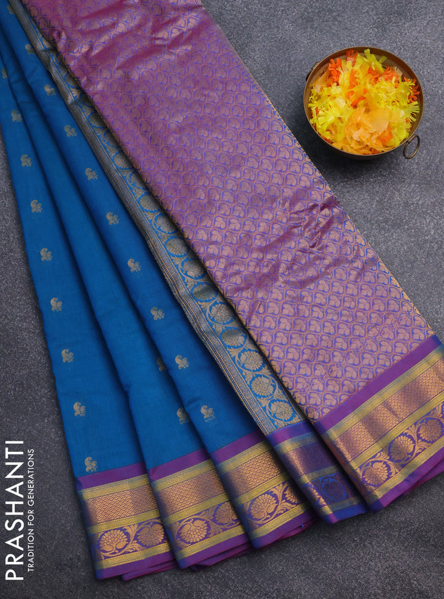 Gadwal silk cotton saree cs blue and purple with allover zari woven paisley buttas and zari woven border