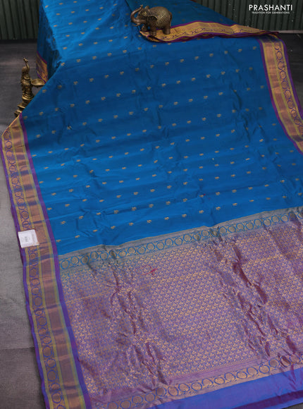 Gadwal silk cotton saree cs blue and purple with allover zari woven paisley buttas and zari woven border