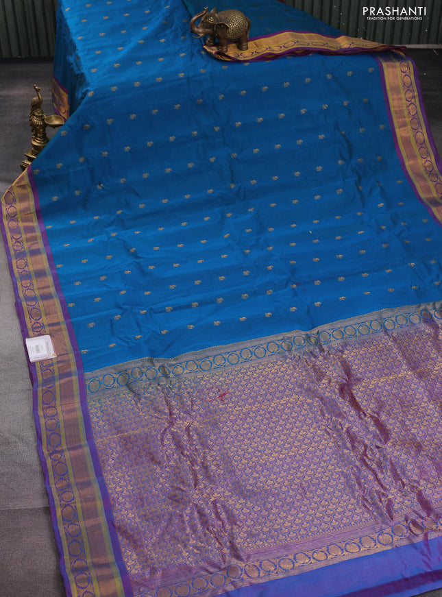 Gadwal silk cotton saree cs blue and purple with allover zari woven paisley buttas and zari woven border